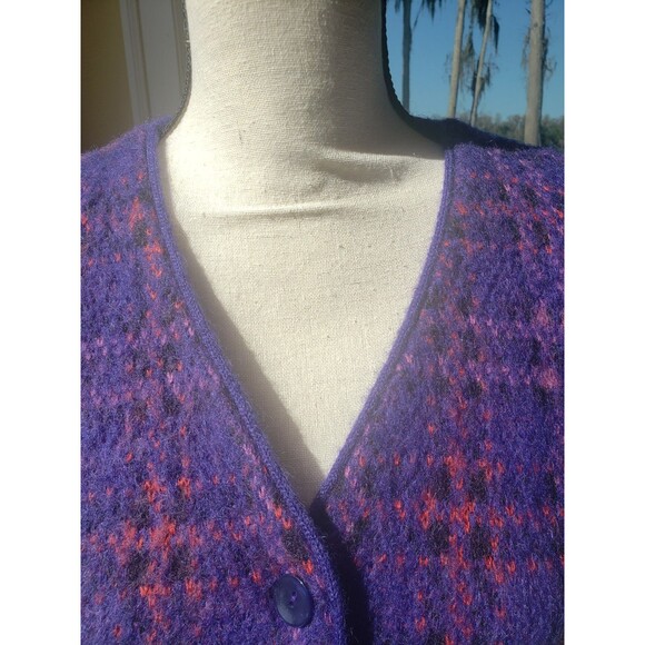Vintage 90s LizSport Purple Plaid Mohair Button Up Academia Sweater Vest Sz L - Picture 2 of 14